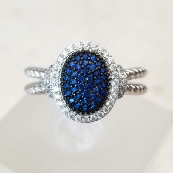 Sterling Blue Spinel Pave Ring - Picture 3 of 8